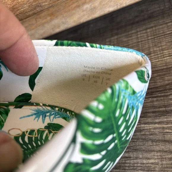 Aldo Stella Printed Patent Tropical Leaves Stiletto 4.5 In Peep Toe Heels 9 - Picture 5 of 12